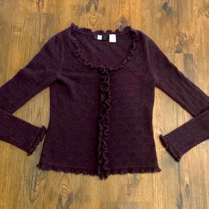 Saks Fifth Avenue Button Up Ruffle Cashmere Purple Sweater